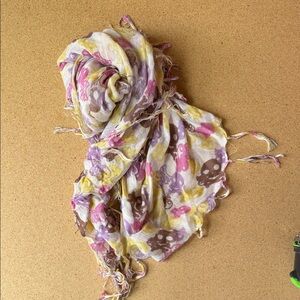 Lightweight Skull Print Scarf in Pink, Yellow & Brown